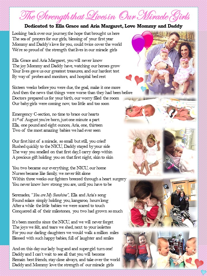 The Strength of Our Miracle Girls, for Aria and Ella
